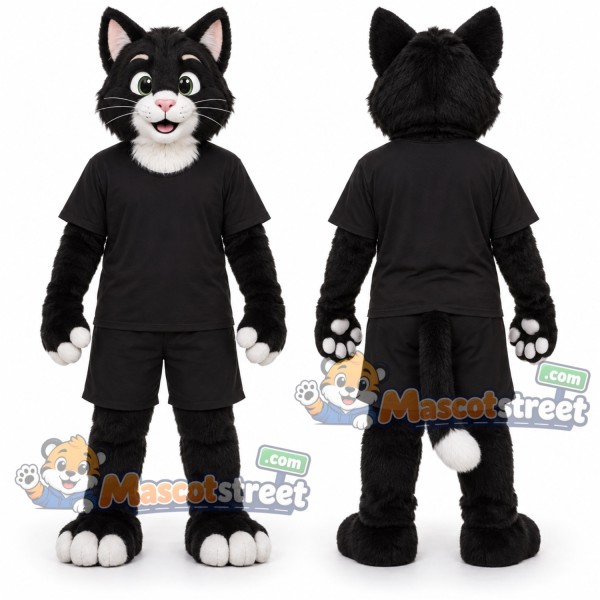 Black Cat Mascot Costume with Black Shirt