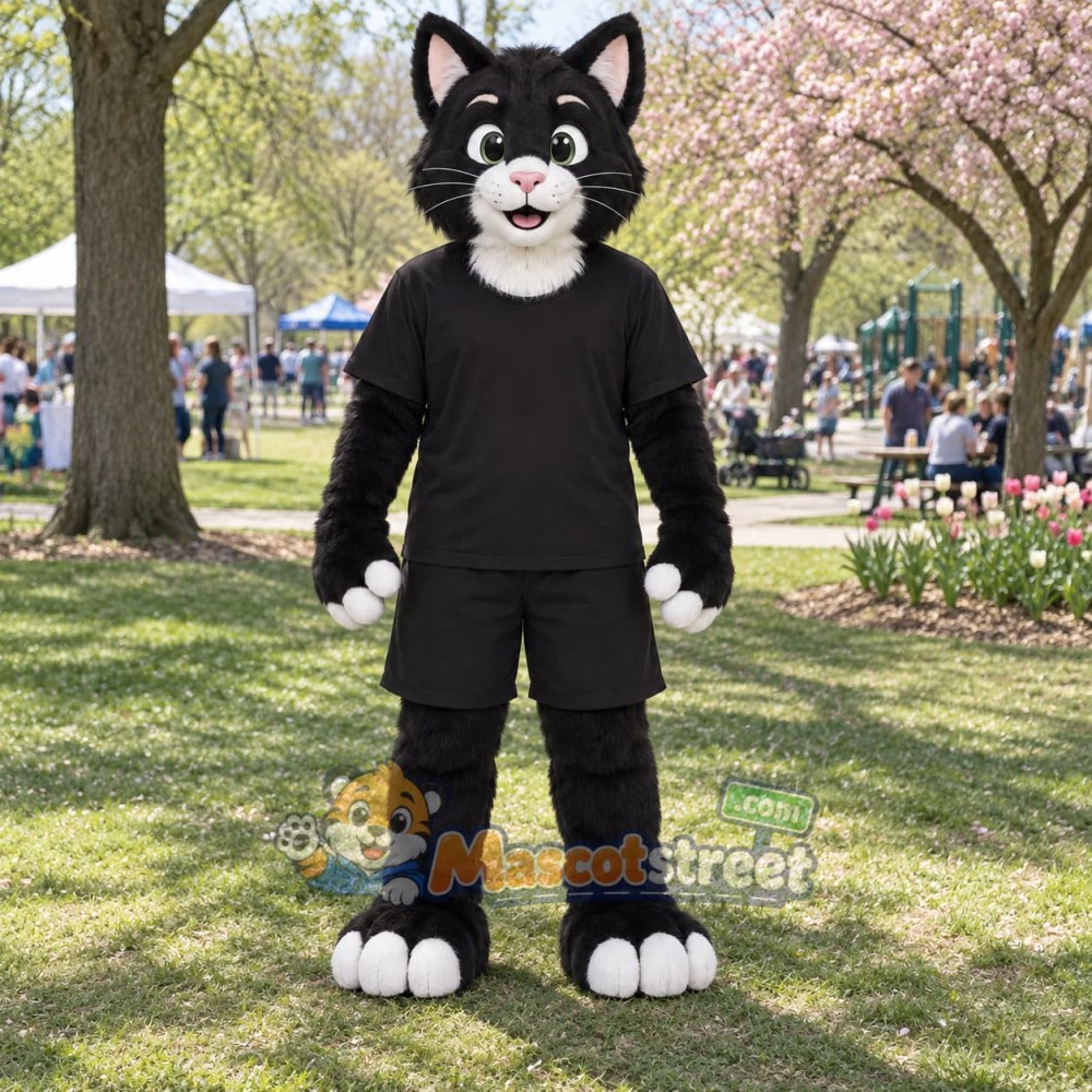 Black Cat Mascot Costume with Black Shirt