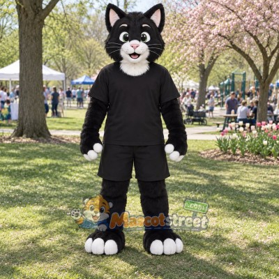 Black Cat Mascot Costume with Black Shirt