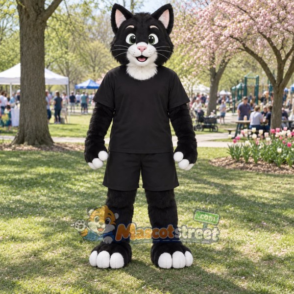 Black Cat Mascot Costume with Black Shirt