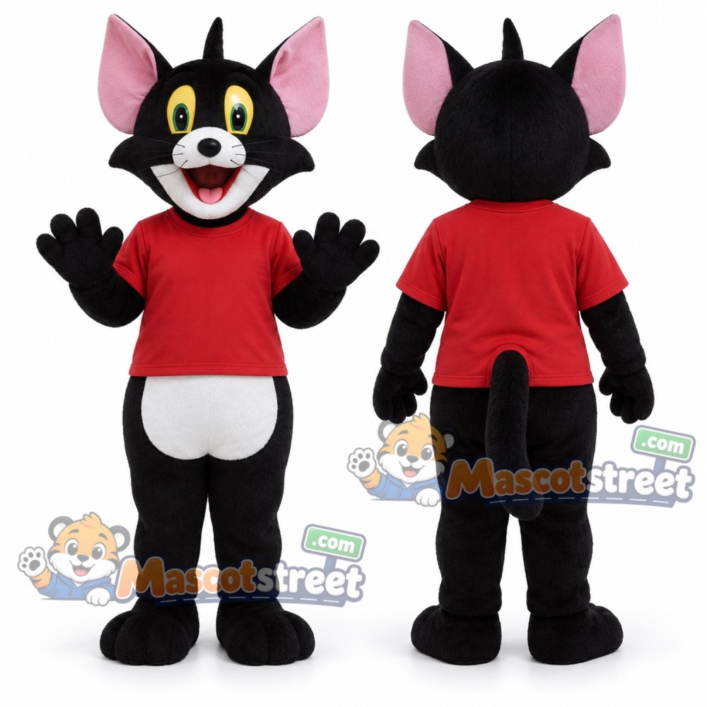 Black and White Cat Mascot Costume with Red Shirt