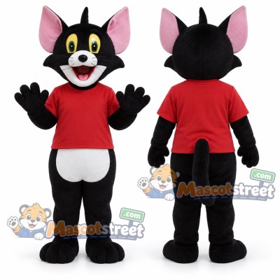Black and White Cat Mascot Costume with Red Shirt