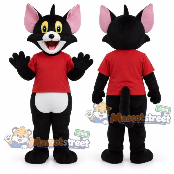 Black and White Cat Mascot Costume with Red Shirt