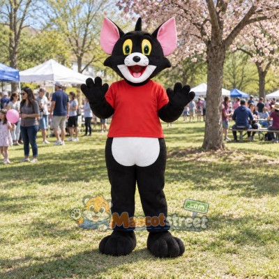 Black and White Cat Mascot Costume with Red Shirt