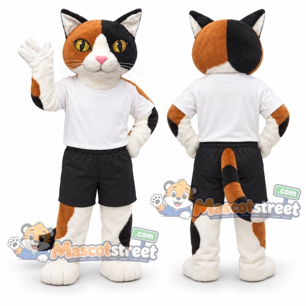 Calico Cat Mascot Costume with White Shirt