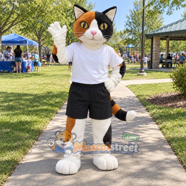 Calico Cat Mascot Costume with White Shirt