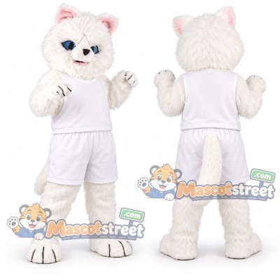 White Cat Mascot Costume with White Outfit White Cat Mascot Costume with White Outfit