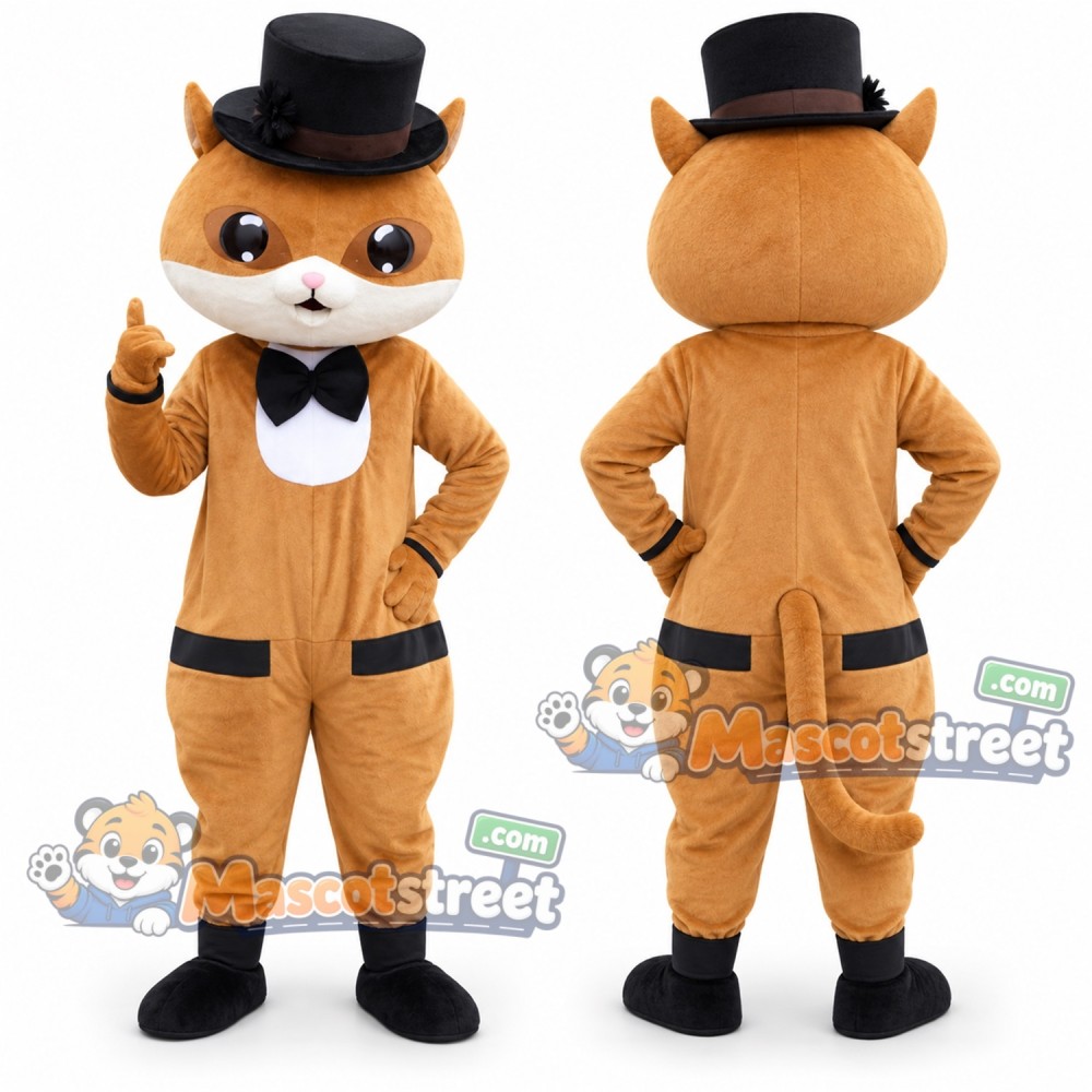 Orange Cat Mascot Costume with Black Top Hat and Bow Tie Orange Cat Mascot Costume with Black Top Hat and Bow Tie