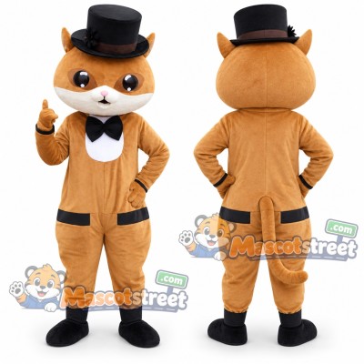 Orange Cat Mascot Costume with Black Top Hat and Bow Tie Orange Cat Mascot Costume with Black Top Hat and Bow Tie