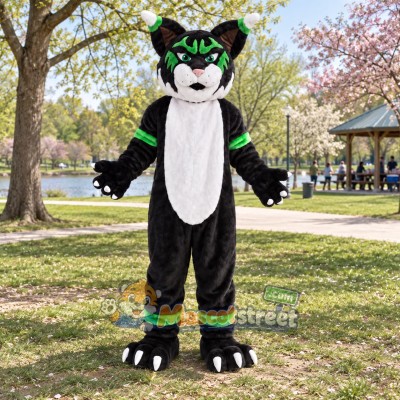 Black and Green Wildcat Mascot Costume