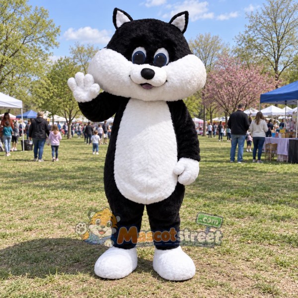Black and White Cat Mascot Costume