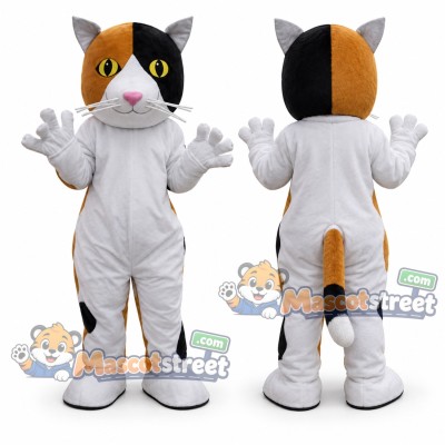 Calico Cat Mascot Costume with White Outfit Calico Cat Mascot Costume with White Outfit