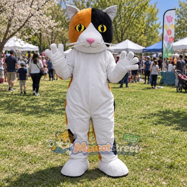 Calico Cat Mascot Costume with White Outfit