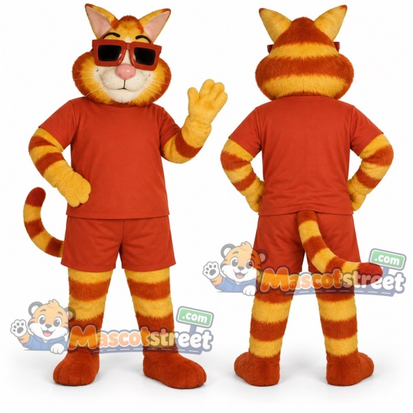 Orange Cat Mascot Costume with Orange Shirt and Sunglasses