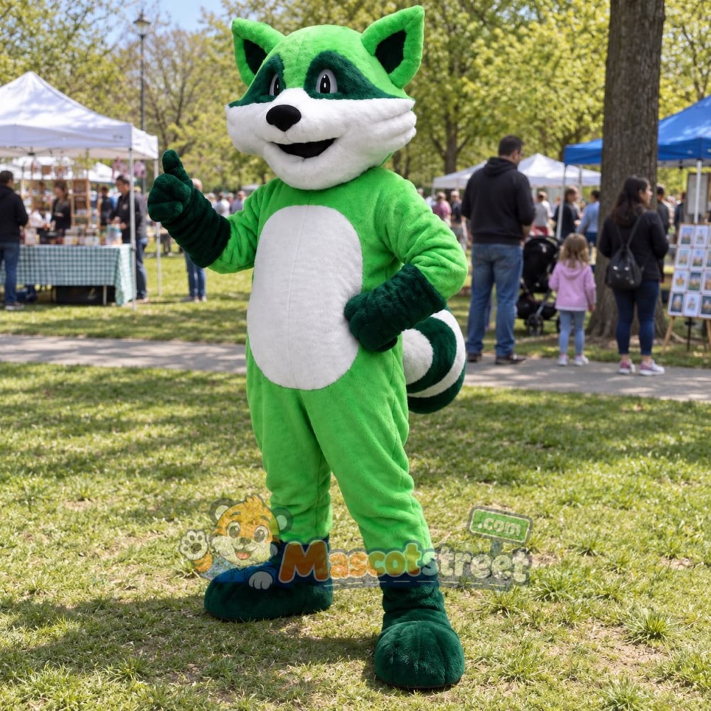 Green Raccoon Mascot Costume Green Raccoon Mascot Costume