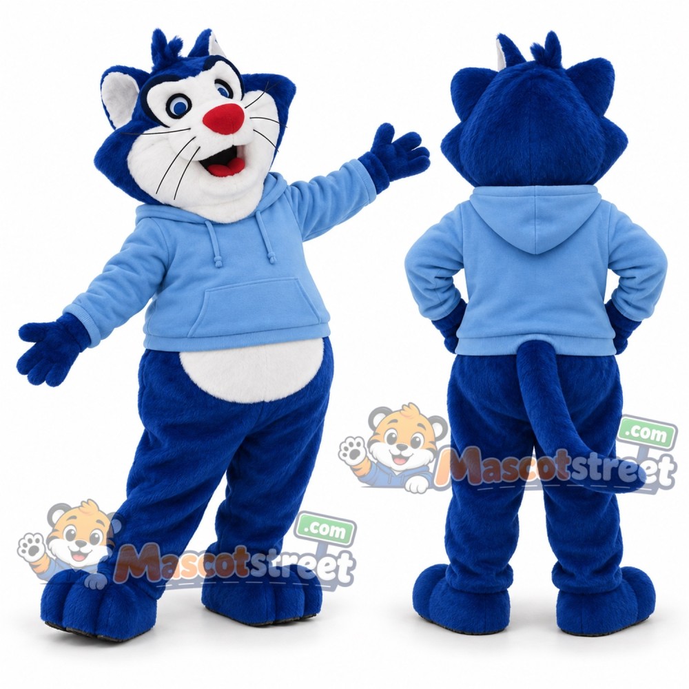 Blue Cat Mascot Costume with Blue Hoodie Blue Cat Mascot Costume with Blue Hoodie