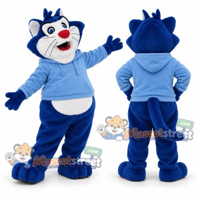Blue Cat Mascot Costume with Blue Hoodie Blue Cat Mascot Costume with Blue Hoodie