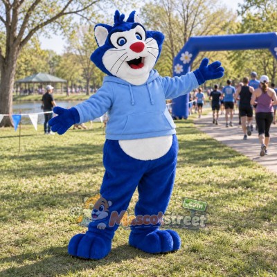 Blue Cat Mascot Costume with Blue Hoodie Blue Cat Mascot Costume with Blue Hoodie