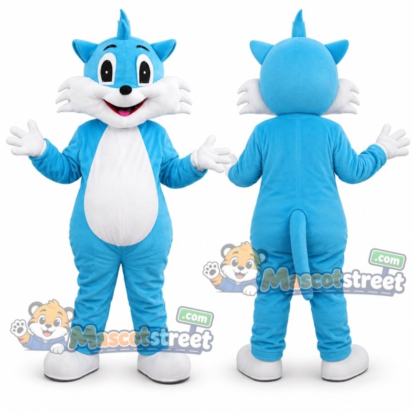 Blue and White Cat Mascot Costume
