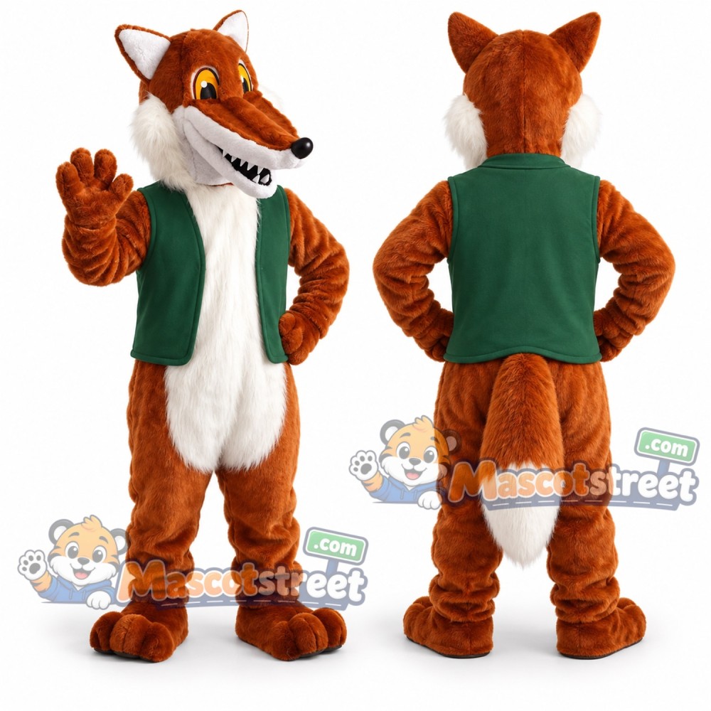 Orange Fox Mascot Costume with Green Vest Orange Fox Mascot Costume with Green Vest