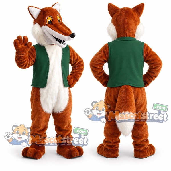 Orange Fox Mascot Costume with Green Vest