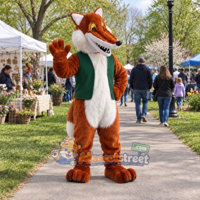 Orange Fox Mascot Costume with Green Vest Orange Fox Mascot Costume with Green Vest