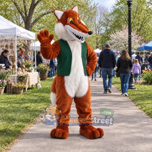 Orange Fox Mascot Costume with Green Vest
