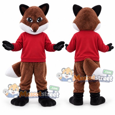Brown Fox Mascot Costume with Red Shirt Brown Fox Mascot Costume with Red Shirt