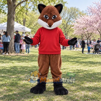 Brown Fox Mascot Costume with Red Shirt Brown Fox Mascot Costume with Red Shirt