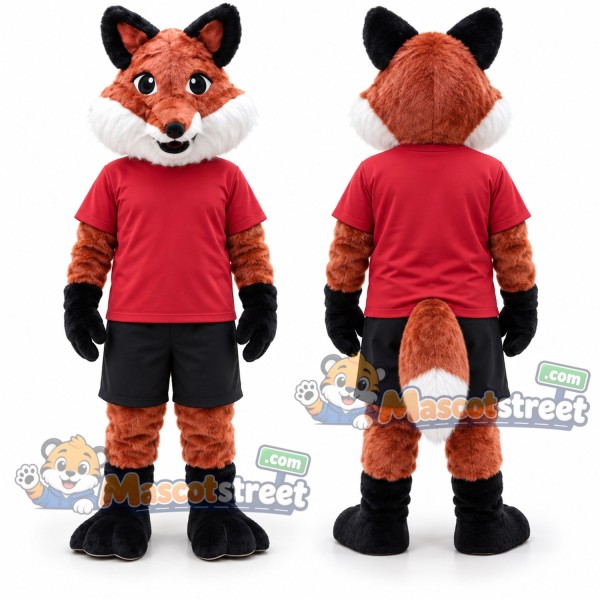 Orange Fox Mascot Costume with Red Shirt