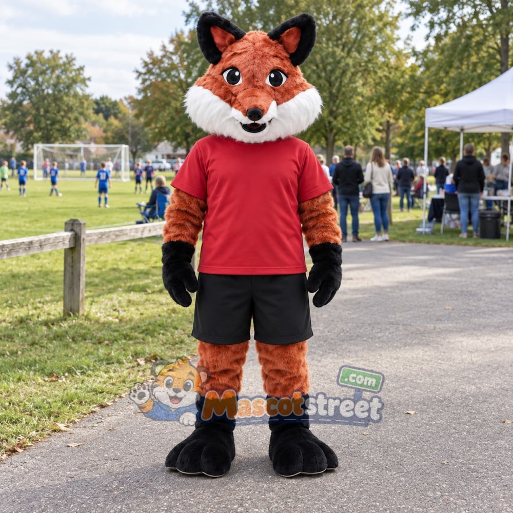 Orange Fox Mascot Costume with Red Shirt