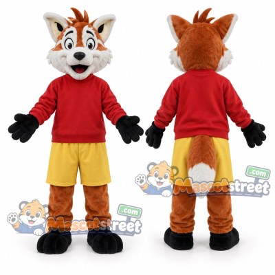 Orange Fox Mascot Costume with Red Shirt and Yellow Shorts Orange Fox Mascot Costume with Red Shirt and Yellow Shorts