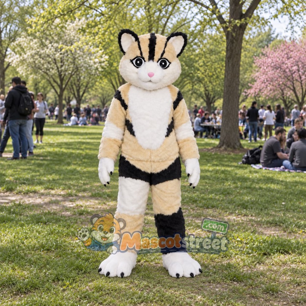 Cream Striped Cat Mascot Costume