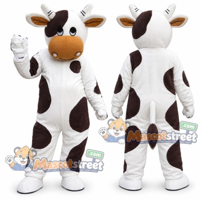 Brown and White Cow Mascot Costume