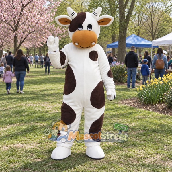 Brown and White Cow Mascot Costume