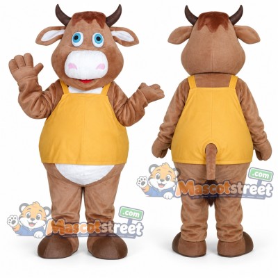 Tan Cow Mascot Costume with Yellow Shirt Tan Cow Mascot Costume with Yellow Shirt
