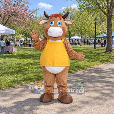 Tan Cow Mascot Costume with Yellow Shirt Tan Cow Mascot Costume with Yellow Shirt