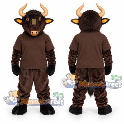 Brown Bull Mascot Costume with Brown Shirt