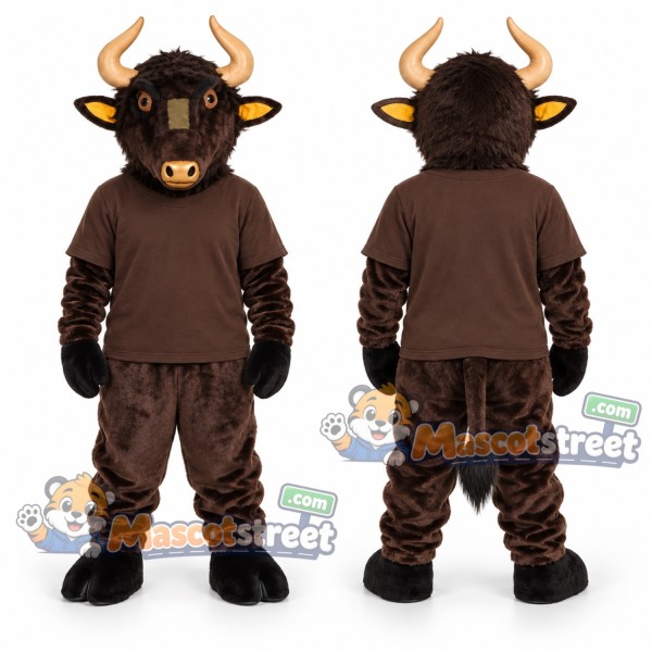 Brown Bull Mascot Costume with Brown Shirt