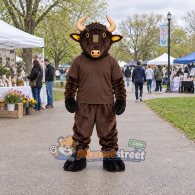 Brown Bull Mascot Costume with Brown Shirt