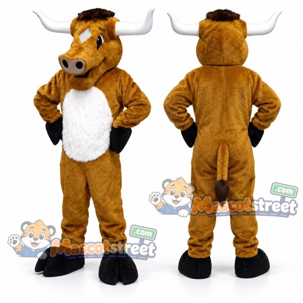 Tan Bull Mascot Costume with Black Hat