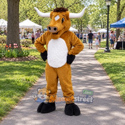 Tan Bull Mascot Costume with Black Hat