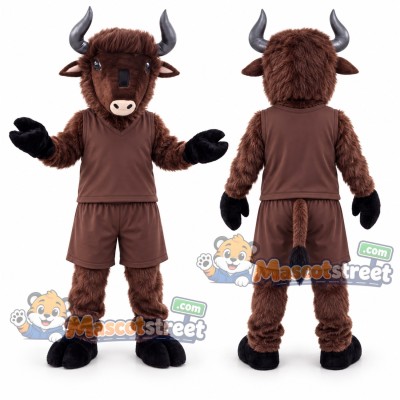 Brown Bull Mascot Costume with Brown Shirt