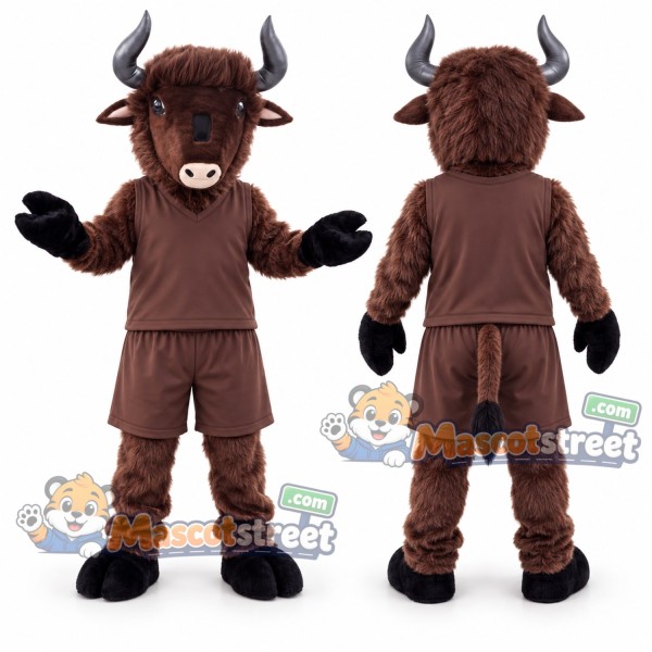 Brown Bull Mascot Costume with Brown Shirt