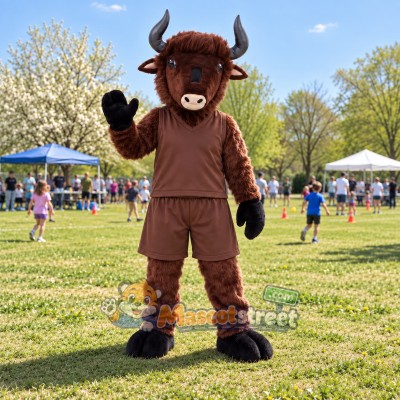 Brown Bull Mascot Costume with Brown Shirt