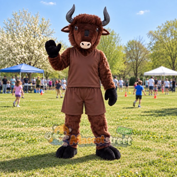 Brown Bull Mascot Costume with Brown Shirt