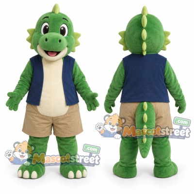 Green Dinosaur Mascot Costume with Navy Vest Green Dinosaur Mascot Costume with Navy Vest