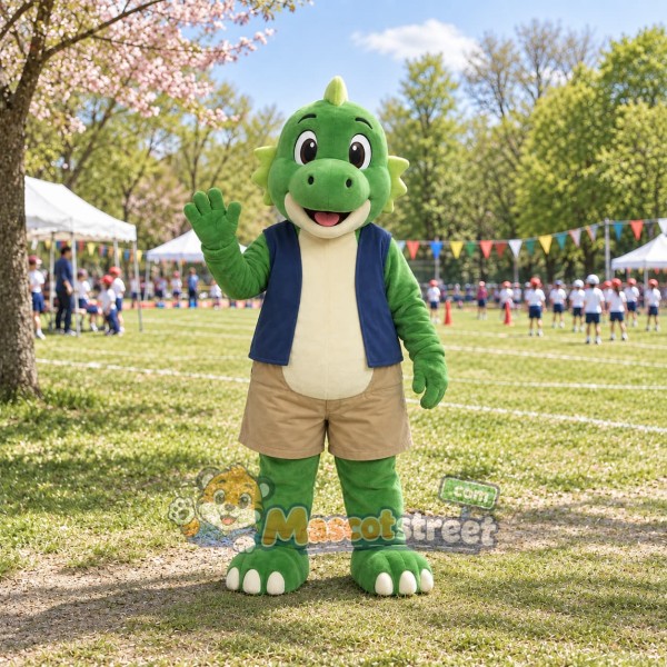 Green Dinosaur Mascot Costume with Navy Vest