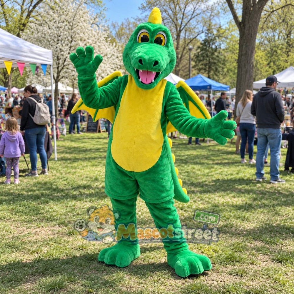 Green and Yellow Dragon Mascot Costume Green and Yellow Dragon Mascot Costume