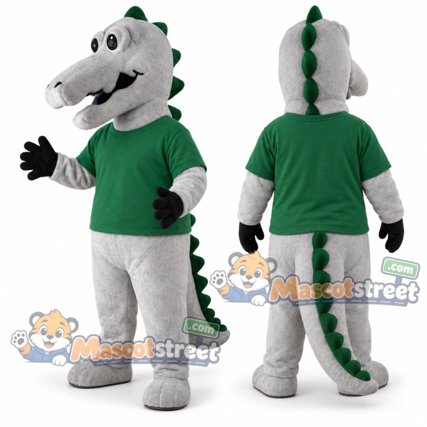 White Crocodile Mascot Costume with Green Shirt